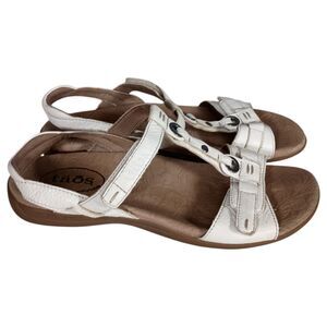 Taos Swifty Sandals White Leather T-Strap Women's 8 Flat